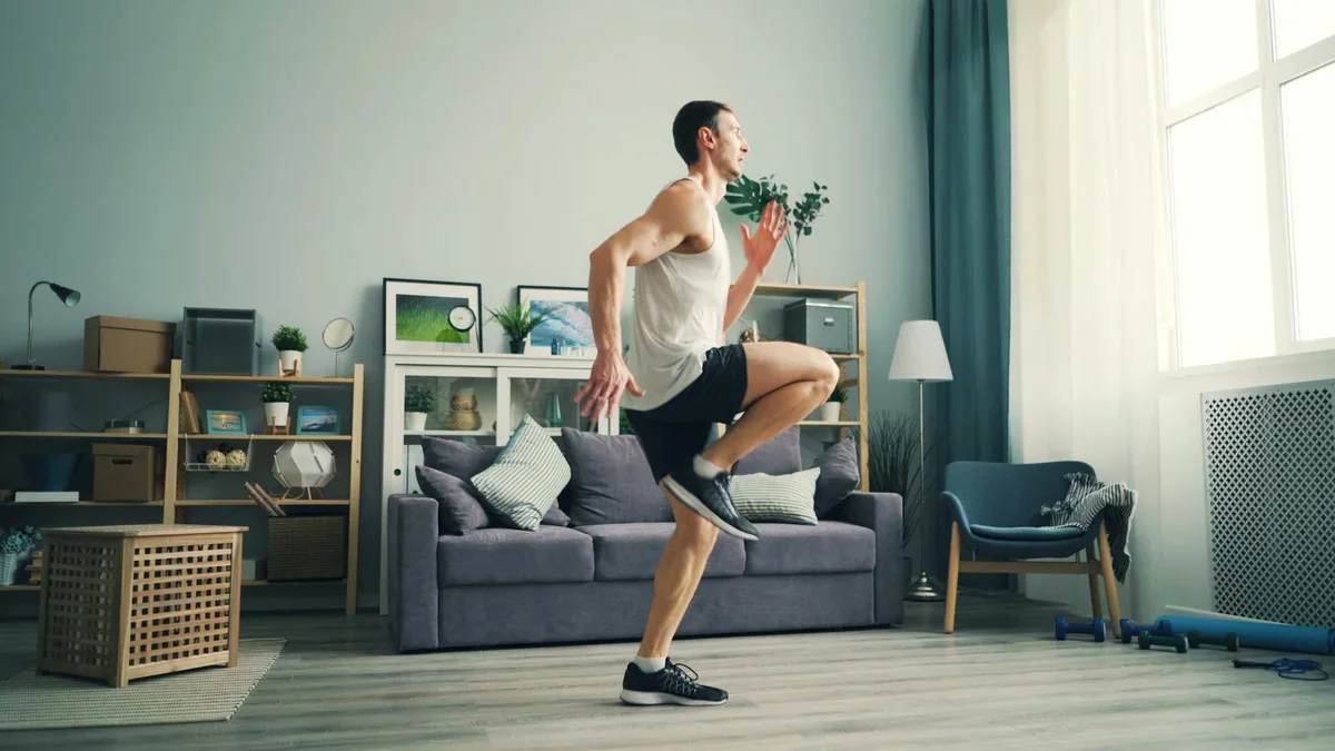 Woman performing core exercises on a yoga mat in bright room